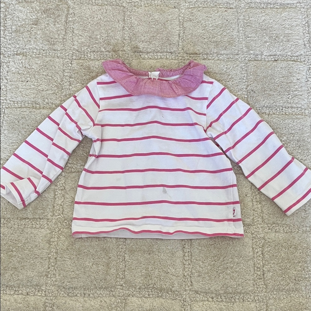 Jacadi Pink and White Striped Long Sleeve Top
